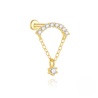 wholesale S925 Sterling Silver Classic Tassel Chain With Zircon Accents Flat Head Threaded Ear Bone Stud Small Gold Bead Earrings-Single gold #9