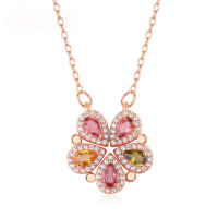 wholesale S925 Silver Fashion Popular Natural Tourmaline Dual-Use Pendant with Colored Gemstone Inlay Necklace for Women, Designer Sense Jewelry Wholesale-Rose gold + swimming paint  925 silver