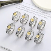 wholesale S925 Sterling Silver Heavy Work Wide Rotating Prayer Bead Ring with Scripture Totem, Retro Ethnic Style National Trend Index Ring-1009J/G model about 7g> opening adjustable