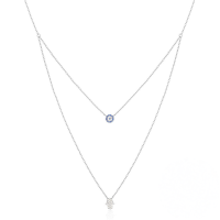 wholesale 925 Sterling Silver New Double-layer Evil Eye Palm Necklace,-Platinum 925 silver