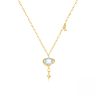 wholesale S925 Sterling Silver Planet Moonstone Elegant High-End Necklace and Earring Set Wholesale-Gold-Necklace 925 Silver