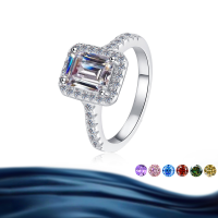 wholesale S925 Silver Rectangular Wedding Ring Stock Engagement Ring Wholesale Cross-Border Hot-Selling Moissanite Ring for Women-【D color moissanite】2 carats 8