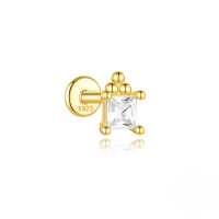 wholesale S925 Silver Metal With Zircon, Opal, And Pearl Flat Head Threadless Ear Cartilage Stud, Cross-border Hot Sale-Single gold #5