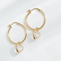 wholesale S925 Sterling Silver Ins Zircon-encrusted Heart Pendant Topaz Hoop Earrings For Korean Style Chic Wear-Gold-White Diamond 925 Silver