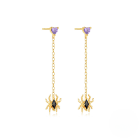 wholesale S925 Sterling Silver Halloween Butterfly Bat Tassel Earrings With Rhinestones-Gold#3 925 Silver