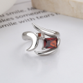 wholesale S925 sterling silver creative irregular red zirconia open ring,-0-2