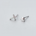 wholesale S925 silver asymmetrical heart-shaped cross stud earrings with diamonds, couple style jewelry E2694-0-1