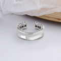 wholesale S925 Sterling Silver Korean-style Minimalist Design Wave Edge Plain Wide Ring with Side Diamonds and Open Adjustable Feature for Women-0-1