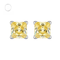 wholesale 925 Silver High Carbon Diamond Stud Earrings Bright Yellow Minimalist Ins Princess Cut 6*6mm Ice Flower Cut Earrings for Women-0-0