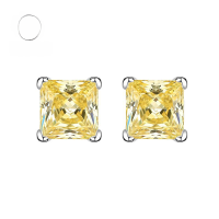 wholesale 925 Silver High Carbon Diamond Stud Earrings Bright Yellow Minimalist Ins Princess Cut 6*6mm Ice Flower Cut Earrings for Women-E082 Yellow>925 Silver
