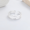 wholesale S925 Silver Fashionable Japanese and Korean Irregular Tree Grain Double Layer Ins Minimalist Niche Design Open Ring-0-2