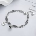 wholesale S925 Sterling Silver Ins Smiley Bell Paper Clip Bracelet Korean Version Minimalist Style Women's Jewelry-0-0