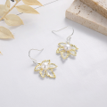 wholesale S925 sterling silver long elegant earrings with gold-plated edges, lace detailing, ginkgo leaf motifs, and pearl accents in a literary artistic style-0-1