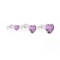 wholesale 925 Sterling Silver Classic Versatile Heart-shaped Zircon-accented Women's Earrings, 3-piece Set-Set of 3 - Platinum - Purple Diamond &gt; 925 Silver
