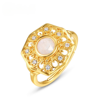 wholesale 925 silver gold-plated Japanese agete jewelry natural moonstone ring blooming sunflower classical and exquisite-Blue Moonlight>Adjustable opening
