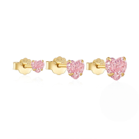 wholesale 925 Sterling Silver Classic Versatile Heart-shaped Zircon-accented Women's Earrings, 3-piece Set-3-piece set - gold - pink diamond  925 silver
