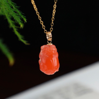 wholesale 18K Gold with Certificate Inlaid with South Red Agate Pi Xiu Pendant, Literary Retro Style Natural Gemstone Necklace for Women-18K Gold Nanhong Pixiu Pendant (without chain)