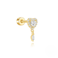 wholesale S925 Sterling Silver Marquise Heart Zircon-cut Cylindrical Threaded Ear Cuff-Single gold #3