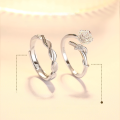 wholesale 925 Sterling Silver Openable Camellia Flower Couple Rings Pair, Minimalist and High-End Style-0-1