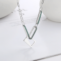 wholesale S925 Sterling Silver Korean-style Creative Minimalist Geometric Full Circle Green Zirconia Irregular Pendant Necklace-0-0