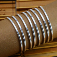 wholesale Vintage 999 Silver Inspirational Text Warning Motto Bracelet for Women, Pure Silver Minimalist Niche Literary Style Open Bangle-No Distinguishing One (1000101) Glossy Model (approximately 13 grams)