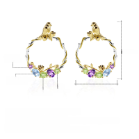 wholesale S925 Silver Secret Garden Designer High-End Natural Gemstone Earrings, Chinese Style Colored Gemstone Ear Studs Earrings-Natural Garnet Earrings 925 Silver