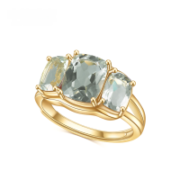 wholesale S925 silver plated with 14k gold, natural bicolor amethyst and green quartz statement ring with luxurious design, featuring large-size gemstone-Natural Green Amethyst &gt; Open Adjustable Ring