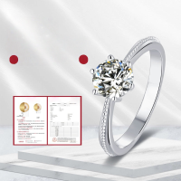 wholesale S925 sterling silver straight arm pearl edge promise ring with D color certified 1ct moissanite for wedding, cross-border hot sale-1 carat moissanite ring  US size 6 (domestic size 13)