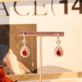 wholesale S925 silver, popular on Xiaohongshu, vintage lady's lab-grown pigeon blood red ruby 15 carat drop earrings that won't fall off-0-3