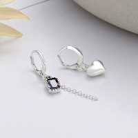 wholesale S925 silver AB-style purple zirconia heart asymmetrical ear cuff, trendy sweet-cool style, ins-inspired earrings for women-300FR/approx. 2.9g>925 silver