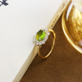 wholesale S925 Sterling Silver Gold-Plated Green Quartz Ring, Dense Forest Collection, Dunli Jewelry 24 Winter Fashion Wholesale-0-1