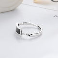 wholesale S925 Sterling Silver Korean-Japanese Style Fashion Minimalist Niche Aesthetic Epoxy Black and White Quadrilateral Lightweight Ring-0-2