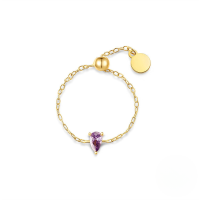 wholesale S925 Sterling Silver Unique Minimalist Design Adjustable Chain Ring With Heart Motif-Gold#2 Opening adjustable