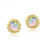 wholesale S925 Sterling Gold Plated Opal Earrings, Japanese and Korean New Fashion Minimalist Style, Exquisite and Elegant, Niche Wholesale Customization-10K gold + swimming paint  925 silver