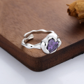 wholesale S925 Sterling Silver Exaggerated Round European-style Adjustable Index Finger Ring with Purple Zircon for Cross-border Live Streaming Supply-0-2