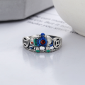 wholesale S925 Sterling Silver Vintage Enamel Resin Elephant with Auspicious Coin Pattern Ethnic Style Adjustable Ring-0-1