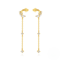 wholesale S925 Sterling Silver Super Sparkling Zircon Water Drop Tassel Earrings, Korean Style Fresh And Elegant With Pearl Butterfly Heart-Gold#2 925 Silver