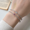 wholesale S925 Sterling Silver Korean-style Minimalist Luxury Adjustable Clasp Pink Zirconia Forest Fairy Versatile Silver Bracelet-0-1