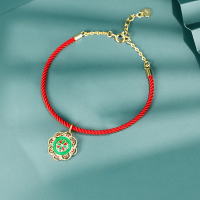 wholesale 925 Sterling Silver Prayer Braided Rope Lotus Pattern Drip Glue Dunhuang Style New Small Batch Handmade Woven Bracelet Wholesale-14K gold-plated sterling silver