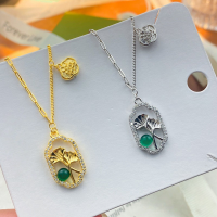 wholesale S925 Sterling Silver Chained Twin Lotus with Druzy and Diamond Necklace, Fashionable Vintage National Trend Style Niche Design Collarbone Chain-Small Xingyun necklace set--white gold 925 silver