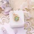 wholesale S925 Silver French Retro Style Reversible Double-Sided Pendant with Turquoise and Golden Hair Crystal Teardrop Shape-0-5