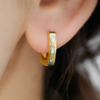wholesale 925 Sterling Silver Geometric Zircon Ear Clips for Women, Korean Stackable High-End Ear Hoops-14K gold 925 silver