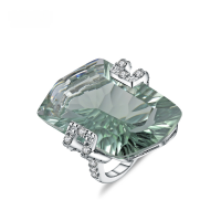 wholesale S925 Sterling Silver Fashionable and Luxurious Emerald and Amethyst Ring with Exquisite Asymmetrical 28-Carat Gemstone Setting for an Elegant and Sophisticated Look-Green Amethyst Ring>US Size 7