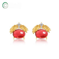 wholesale S925 Sterling Silver New Fashion Versatile French Wheat Ear Garnet Stud Earrings for Women High-end Elegant Earrings-10K gold + swimming paint  925 silver