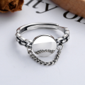 wholesale S925 Sterling Silver Ins Harajuku-Style Minimalist Design Round Smooth Surface Interlocking Chain Open-End Ring Unisex-0-2