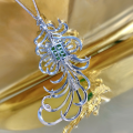 wholesale 925 Silver New Style 10*12 Simulated Emerald Feather Brooch Pendant with Luxurious Prong-Setting and Enclosed Back Design-0-3