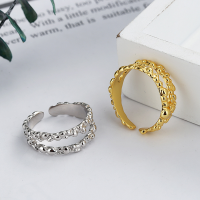 wholesale S925 Metal Cloud Tide Pavilion Korean Style Foil Textured Irregular Design Double-Layer Hollow Out Minimalist Ring for Women-DFJ1099/white gold about 2.5g opening adjustable