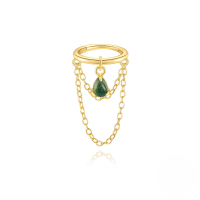 wholesale S925 Sterling Silver Amazon Best-selling Chain Tassel Women's Ear Climber With Natural Drop Moss Agate Piercing Ear Cuff-Single gold #2