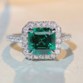 wholesale S925 Sterling Silver Emerald Cut 7X7 High Carbon Diamond Full Zircon Square Envelope Ring for Women-0-0