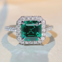 wholesale S925 Sterling Silver Emerald Cut 7X7 High Carbon Diamond Full Zircon Square Envelope Ring for Women-White Diamond-CBJZ087 9